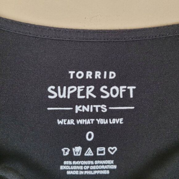 Torrid Super Soft Black Lace Trim Tye Tee Long Sleeve Stretch Top Black Size 0X - Picture 9 of 9